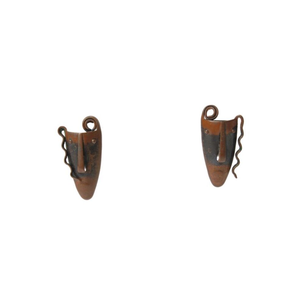 Frank Rebajes Womens Vintage Copper Mask Clip-On Earrings